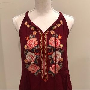 Maroon tank with embroidered flowers!!